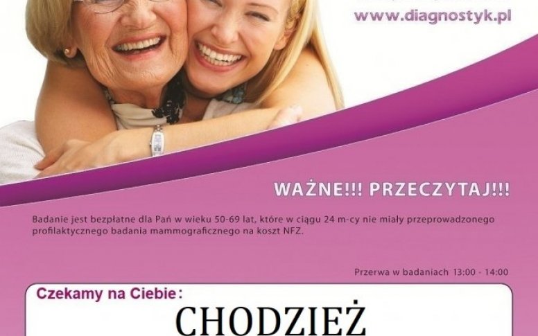 Bezpłatne badania mammograficzne dla kobiet w wieku od 50 do 69 lat